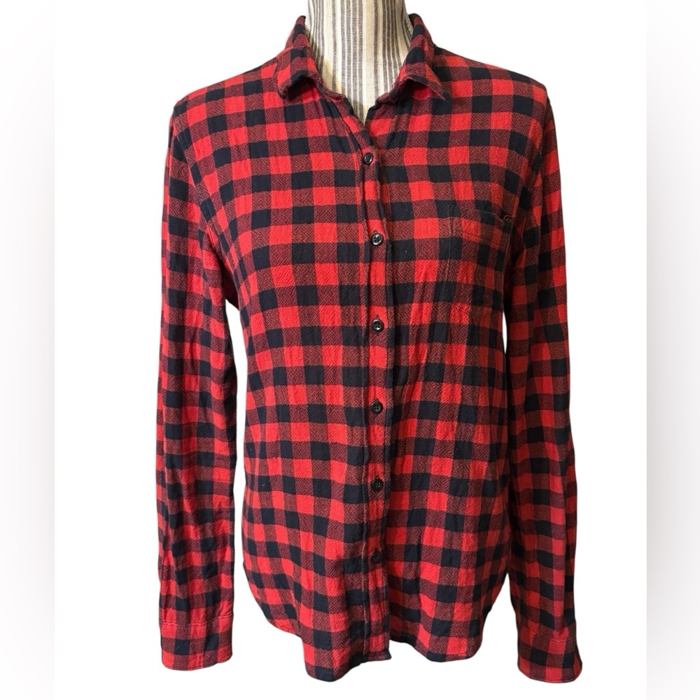 Ralph Lauren Denim & Supply Top Medium RL Tomboy Red Black Buffalo Plaid Rustic - Picture 5 of 16